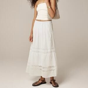 NWT J.Crew Lace-Trim Midi Pintuck Organic Cotton Skirt Lined In White Size XL